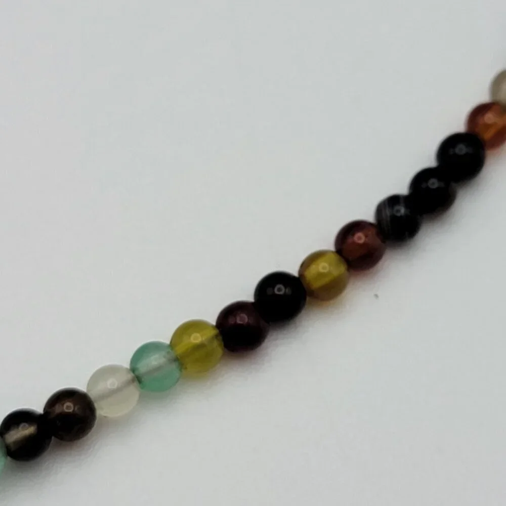 ATI 925 Sterling Silver PEACE SIGN Pendant Multicolor Glass Seed Bead Necklace
